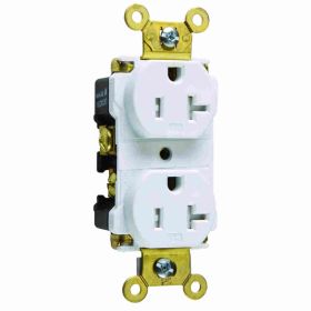 Pass & Seymour TR63-W Duplex Extra Heavy Duty Tamper Resistant Straight Blade Receptacle, 125 VAC, 20 A, 2 Poles, 3 Wires, White