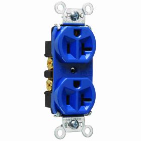 Pass & Seymour 5362-BL Duplex Straight Blade Receptacle, 125 VAC, 20 A, 2 Poles, 3 Wires, Blue