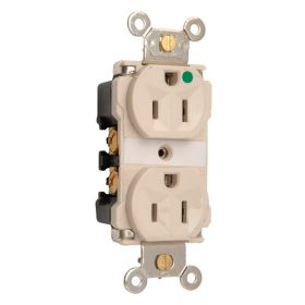 Pass & Seymour Straight Blade Receptacle 8200-LAMRI Duplex Extra Heavy Duty Wall Mount Straight Blade Receptacle, 125 VAC, 15 A, 2 Poles, 3 Wires, Light Almond