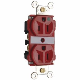 Pass & Seymour Straight Blade Receptacle 8200-REDMRI Duplex Extra Heavy Duty Wall Mount Straight Blade Receptacle, 125 VAC, 15 A, 2 Poles, 3 Wires, Red