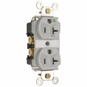 Pass & Seymour Straight Blade Receptacle 8300-GRYMRI Duplex Extra Heavy Duty Wall Mount Straight Blade Receptacle, 125 VAC, 20 A, 2 Poles, 3 Wires, Gray