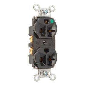 Pass & Seymour 8300-HBK Compact Design Duplex Heavy Duty Straight Blade Receptacle, 125 VAC, 20 A, 2 Poles, 3 Wires, Black