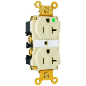 Pass & Seymour Straight Blade Receptacle 8300-IMRI Duplex Extra Heavy Duty Wall Mount Straight Blade Receptacle, 125 VAC, 20 A, 2 Poles, 3 Wires, Ivory