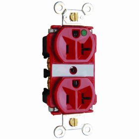 Pass & Seymour Straight Blade Receptacle 8300-REDMRI Duplex Extra Heavy Duty Wall Mount Straight Blade Receptacle, 125 VAC, 20 A, 2 Poles, 3 Wires, Red