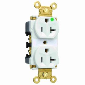 Pass & Seymour 8300-WMRI Duplex Extra Heavy Duty Straight Blade Receptacle, 125 VAC, 20 A, 2 Poles, 3 Wires, White