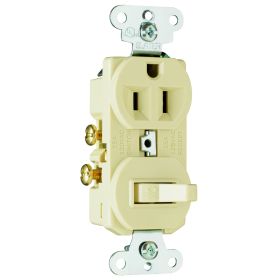 Pass & Seymour 691-LA Standard Straight Blade Combination Switch and Receptacle, 15 A, 120/125 VAC, 1 Pole, 3 Wires, 12 to 14 AWG Wire