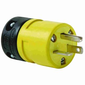 Pass & Seymour 1433P Dust Tight Straight Blade Plug, 125 VAC, 20 A, 2 Poles, 3 Wires, Yellow