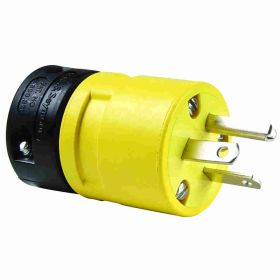 Pass & Seymour 1448 Dust-Tight Straight Blade Plug, 125/250 VAC, 20 A, 1 Pole, 3 Wires, Yellow