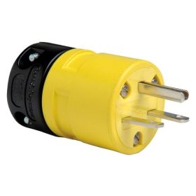 Pass & Seymour 1449 3-Phase Dust-Tight Straight Blade Plug, 125 VAC, 15 A, 2 Poles, 3 Wires, Yellow