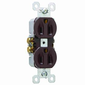 Pass & Seymour Straight Blade Receptacle TradeMaster Duplex Wall Mount Straight Blade Receptacle, 125 VAC, 15 A, 2 Poles, 3 Wires, Brown