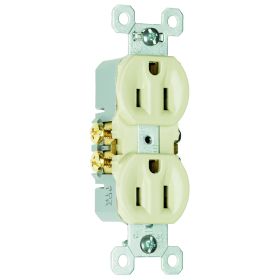 Pass & Seymour TradeMaster 3232-SI Duplex Self-Grounding Straight Blade Receptacle, 125 VAC, 15 A, 2 Poles, 3 Wires, Ivory