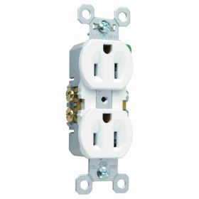 Pass & Seymour TradeMaster 3232-SW Duplex Self-Grounding Straight Blade Receptacle, 125 VAC, 15 A, 2 Poles, 3 Wires, White