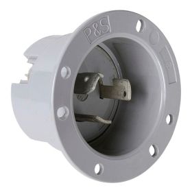 Pass & Seymour Turnlok 3334-SS 3-Phase Locking Flanged Inlet, 125/250 VAC, 30 A, 2 Poles, 3 Wires, Gray