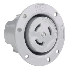 Pass & Seymour Turnlok 3335-SS 3-Phase Flanged Outlet, 125/250 VAC, 30 A, 2 Poles, 3 Wires, Gray