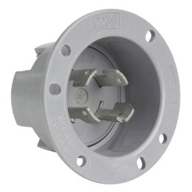 Pass & Seymour 3434-SS 3-Phase Locking Flanged Inlet, 120/280 VAC, 30 A, 3 Poles, 4 Wires, Gray