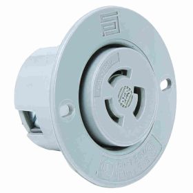 Pass & Seymour Turnlok 4715-SS Locking Flanged Outlet, 125 VAC, 15 A, 2 Poles, 3 Wires, Gray