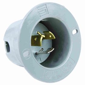 Pass & Seymour Turnlok 4716-SS Locking Flanged Inlet, 125 VAC, 15 A, 2 Poles, 3 Wires, Gray