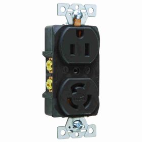 Pass & Seymour Turnlok 4792 Combination Straight Blade Duplex Locking Receptacle, 125 VAC, 15 A, 2 Poles, 3 Wires, Black