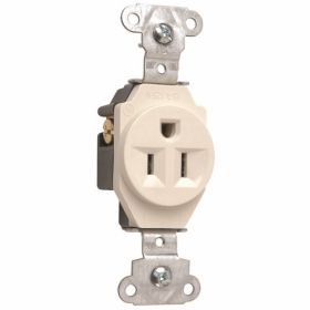 Pass & Seymour 5251-LA Grounding Heavy Duty Single Straight Blade Receptacle, 125 VAC, 15 A, 2 Poles, 3 Wires, Light Almond