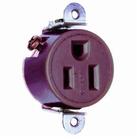 Pass & Seymour 5258 Heavy Duty Single Short Strap Straight Blade Receptacle, 125 VAC, 15 A, 2 Poles, 3 Wires, Brown