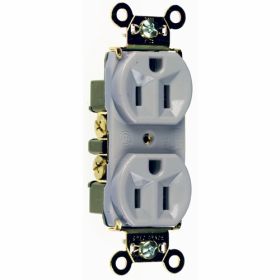 Pass & Seymour 5262-AGRY 3-Phase Duplex Extra Heavy Duty Straight Blade Receptacle, 125 VAC, 15 A, 2 Poles, 3 Wires, Gray