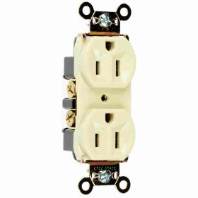 Pass & Seymour Straight Blade Receptacle 5262-AI Duplex Extra Heavy Duty Wall Mount Straight Blade Receptacle, 125 VAC, 15 A, 2 Poles, 3 Wires, Ivory