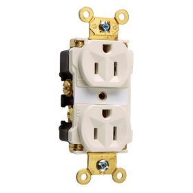 Pass & Seymour 5262-ALA 3-Phase Duplex Extra Heavy Duty Straight Blade Receptacle, 125 VAC, 15 A, 2 Poles, 3 Wires, Light Almond