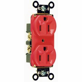 Pass & Seymour 5262-ARED 3-Phase Duplex Extra Heavy Duty Straight Blade Receptacle, 125 VAC, 15 A, 2 Poles, 3 Wires, Red