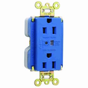 Pass & Seymour 5262-BLSP Duplex Extra Heavy Duty Surge Protective TVSS Straight Blade Receptacle, 125 VAC, 15 A, 2 Poles, 3 Wires, Blue