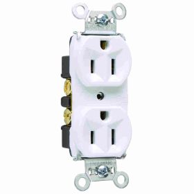 Pass & Seymour 5262-W Duplex Straight Blade Receptacle, 125 VAC, 15 A, 2 Poles, 3 Wires, White