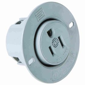 Pass & Seymour 5279-SS Flanged Outlet, 125 VAC, 15 A, 2 Poles, 3 Wires, Gray