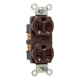 Pass & Seymour 5290 Combination Duplex Straight Blade Receptacle, 125/250 VAC, 15 A, 2 Poles, 3 Wires, Brown