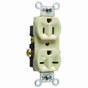 Pass & Seymour 5290-I Combination Duplex Straight Blade Receptacle, 125/250 VAC, 15 A, 2 Poles, 3 Wires, Ivory