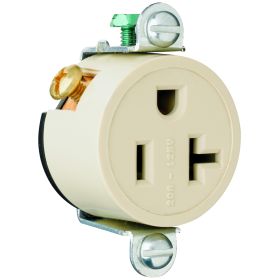 Pass & Seymour Straight Blade Receptacle 5358-I Single Short Strap Wall Mount Straight Blade Receptacle, 125 VAC, 20 A, 2 Poles, 3 Wires, Ivory