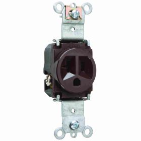 Pass & Seymour 5361 Heavy Duty Single Straight Blade Receptacle, 125 VAC, 20 A, 2 Poles, 3 Wires, Brown