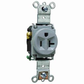 Pass & Seymour 5361-GRY Heavy Duty Single Straight Blade Receptacle, 125 VAC, 20 A, 2 Poles, 3 Wires, Gray