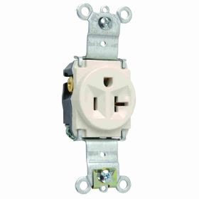 Pass & Seymour 5361-LA Heavy Duty Single Straight Blade Receptacle, 125 VAC, 20 A, 2 Poles, 3 Wires, Light Almond