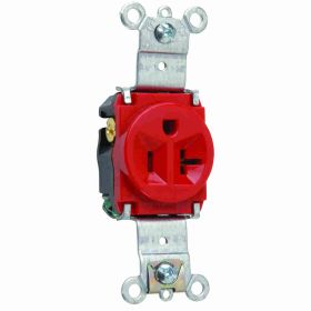 Pass & Seymour Straight Blade Receptacle 5361-RED Heavy Duty Single Wall Mount Straight Blade Receptacle, 125 VAC, 20 A, 2 Poles, 3 Wires, Red