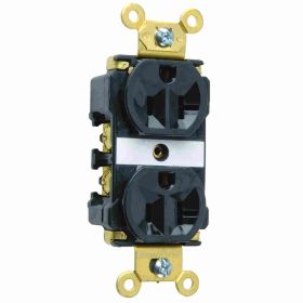 Pass & Seymour Straight Blade Receptacle 5362-ABK Duplex Extra Heavy Duty Wall Mount Straight Blade Receptacle, 125 VAC, 20 A, 2 Poles, 3 Wires, Black