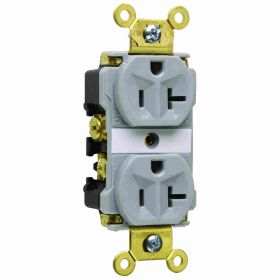 Pass & Seymour 5362-AGRY Duplex Extra Heavy Duty Straight Blade Receptacle, 125 VAC, 20 A, 2 Poles, 3 Wires, Gray