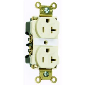 Pass & Seymour 5362-ALA Duplex Extra Heavy Duty Straight Blade Receptacle, 125 VAC, 20 A, 2 Poles, 3 Wires, Light Almond