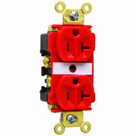 Pass & Seymour 5362-ARED Duplex Extra Heavy Duty Straight Blade Receptacle, 125 VAC, 20 A, 2 Poles, 3 Wires, Red