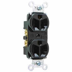 Pass & Seymour 5362-BK Duplex Straight Blade Receptacle, 125 VAC, 20 A, 2 Poles, 3 Wires, Black