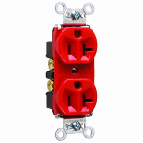 Pass & Seymour 5362-RED Duplex Straight Blade Receptacle, 125 VAC, 20 A, 2 Poles, 3 Wires, Red