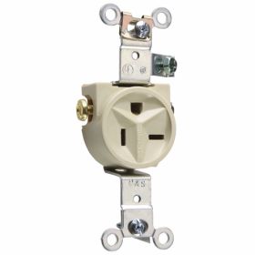 Pass & Seymour 5371-I 3-Phase Single Heavy Duty Straight Blade Receptacle, 125 VAC, 20 A, 2 Poles, 3 Wires, Ivory