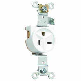 Pass & Seymour Straight Blade Receptacle 5371-W Heavy Duty Single Wall Mount Straight Blade Receptacle, 125 VAC, 20 A, 2 Poles, 3 Wires, White