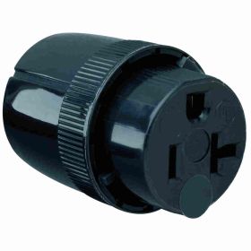 Pass & Seymour 5374-BK Medium Duty Dead Front Straight Blade Connector, 125 VAC, 20 A, 2 Poles, 3 Wires, Black