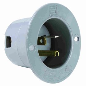 Pass & Seymour 5378-SS Flanged Inlet, 125 VAC, 20 A, 2 Poles, 3 Wires, Gray