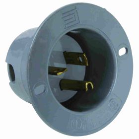 Pass & Seymour 5478-SS Flanged Inlet, 250 VAC, 20 A, 2 Poles, 3 Wires, Gray