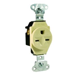 Pass & Seymour 5651-I Heavy Duty Single Straight Blade Receptacle, 250 VAC, 15 A, 2 Poles, 3 Wires, Ivory